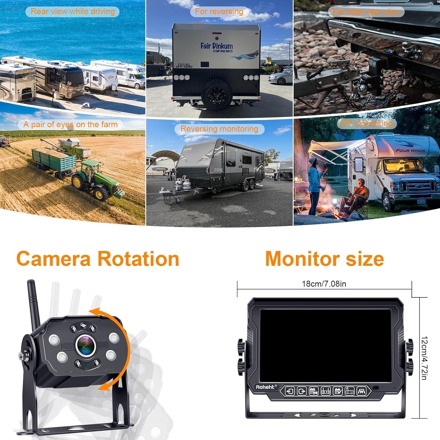 Wireless RV Backup Camera 1080P with 7'' Touchscreen LCD Monitor - Easy Setup