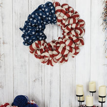 Load image into Gallery viewer, 20-Inch Patriotic Burlap Wreath – Handcrafted 4th of July &amp; Memorial Day Decor
