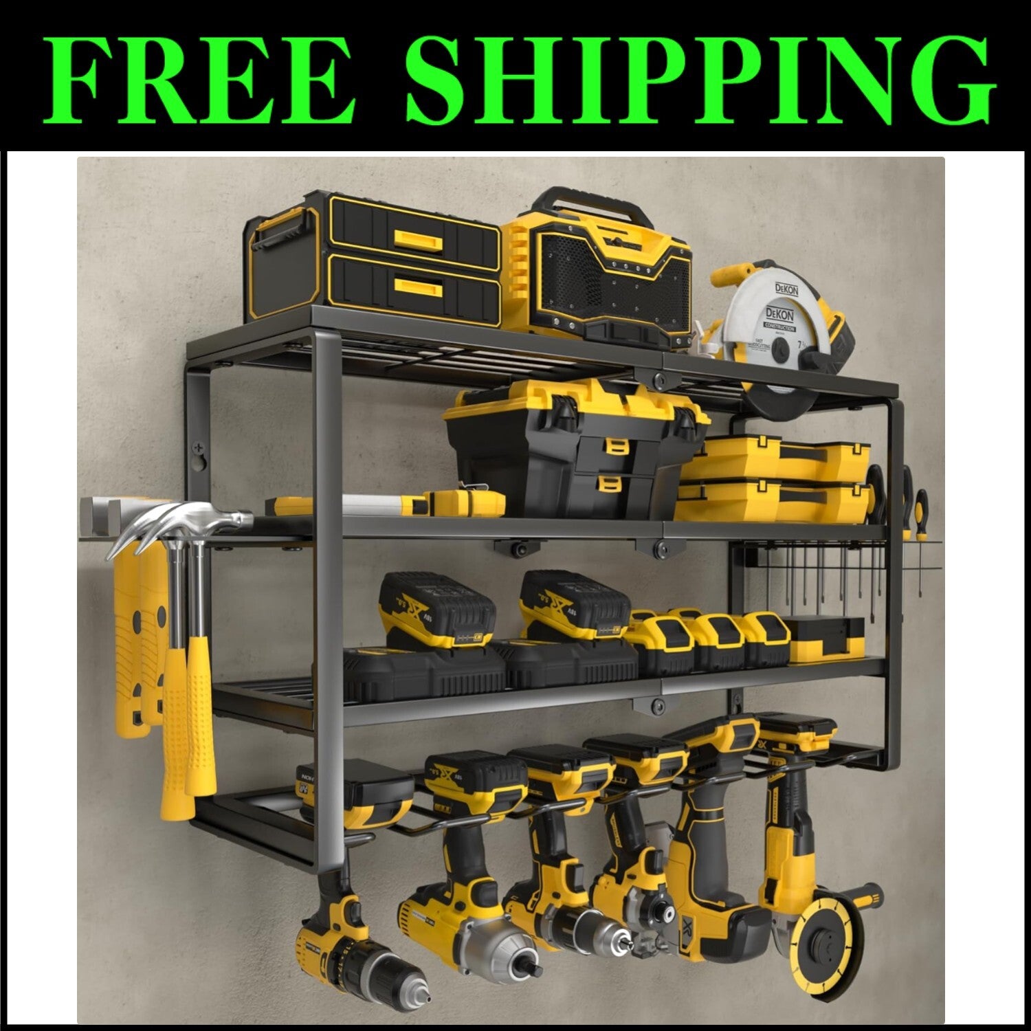 Wall Mounted Tool Storage Rack with Charging Shelf - 24 Inch Power Organizer