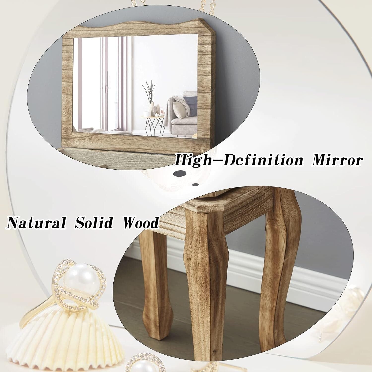 Elegant Jewelry Chest with 7 Drawers & Mirror - Freestanding Rustic Wood Design