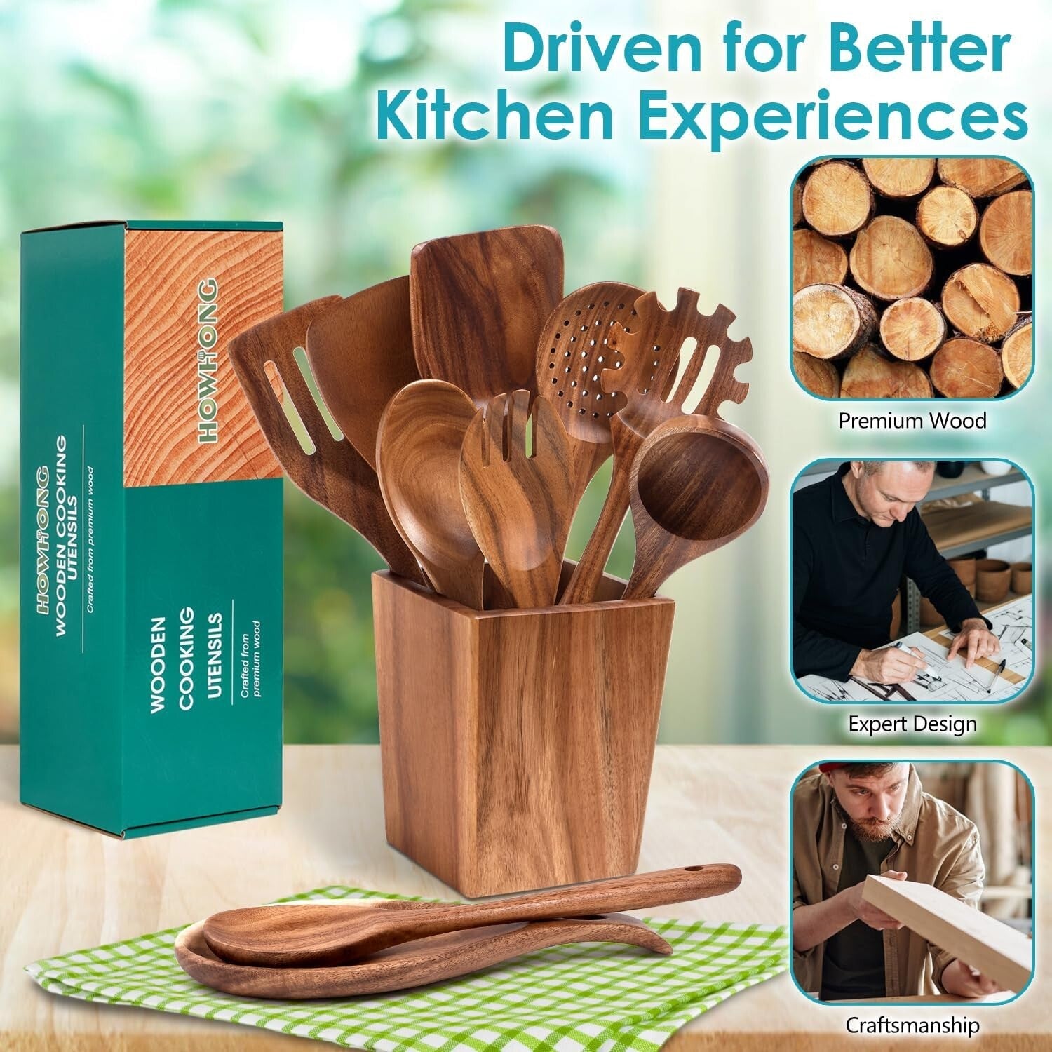 Luxurious Acacia Wood 11-Piece Kitchen Utensils Set - Lightweight & Durable