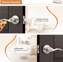 Load image into Gallery viewer, Privacy Lock Door Levers - 4 Pack Keyless Brushed Nickel Handles for Bathrooms