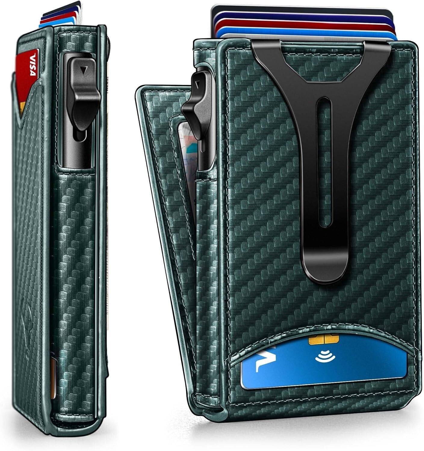 Men's Gift Wallet - Slim Carbon Fiber Case with Magnetic Closure & 9 Card Slots
