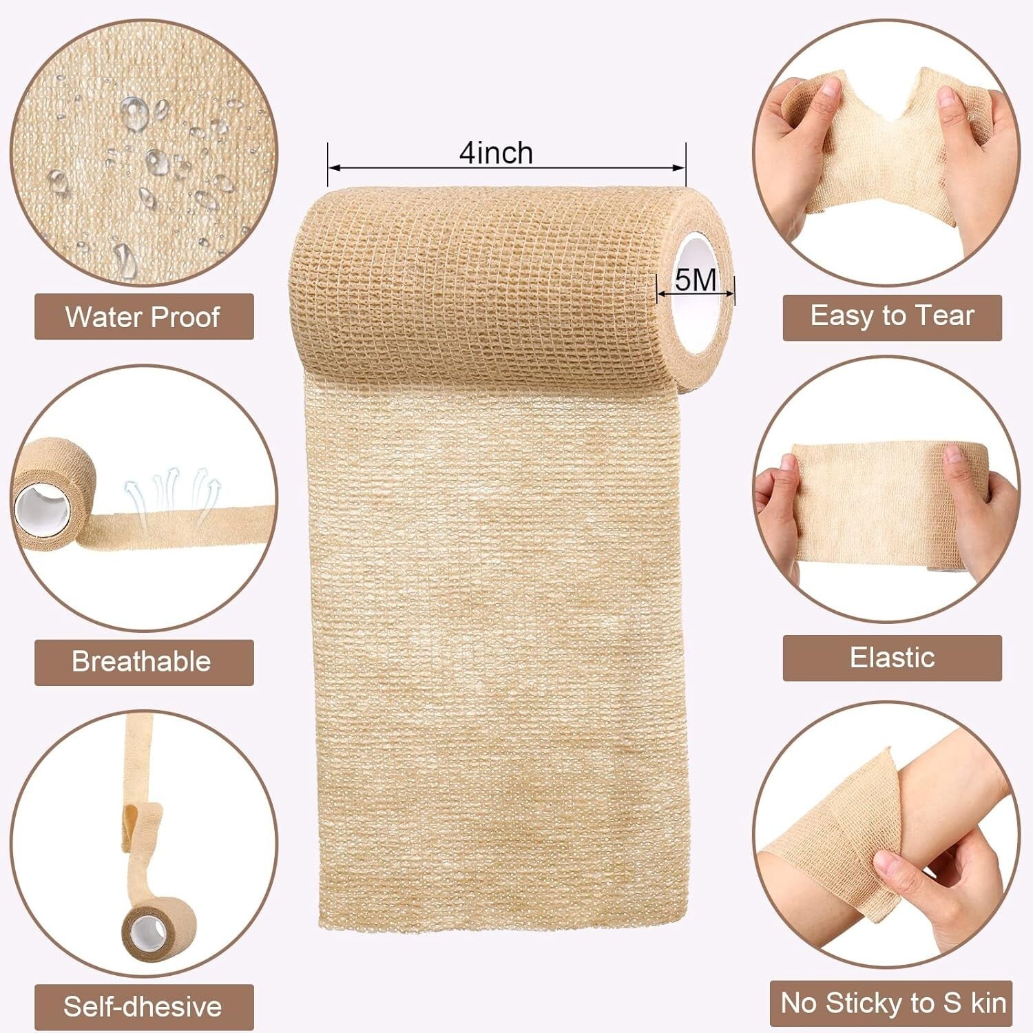 36 Pcs Self-Adherent Elastic Bandage Wrap - Breathable Cohesive Tape for Sports