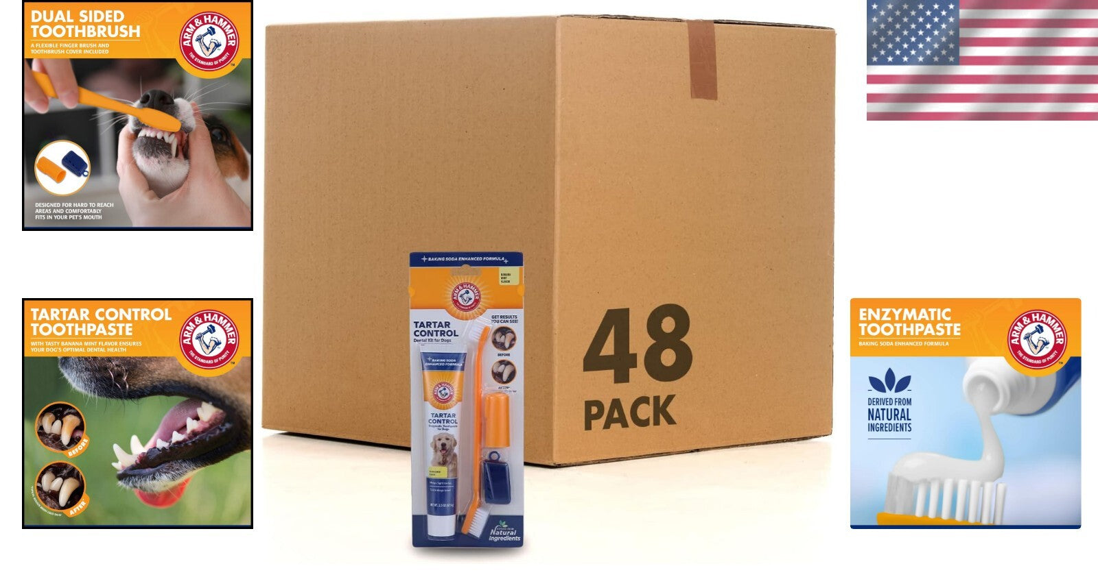 Premium Dog Dental Kit with Enzymatic Toothpaste & Safe Fingerbrush - 48 Count