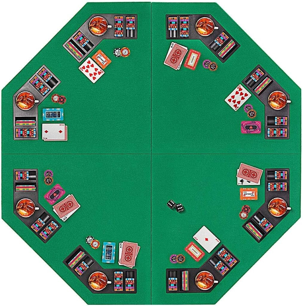 Durable 48-Inch Poker Table - Anti-Slip Mat for 8 Players with Drink Holders
