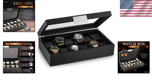 Sophisticated Men's Watch Box - 12 Slots for Luxury Timepieces in Black