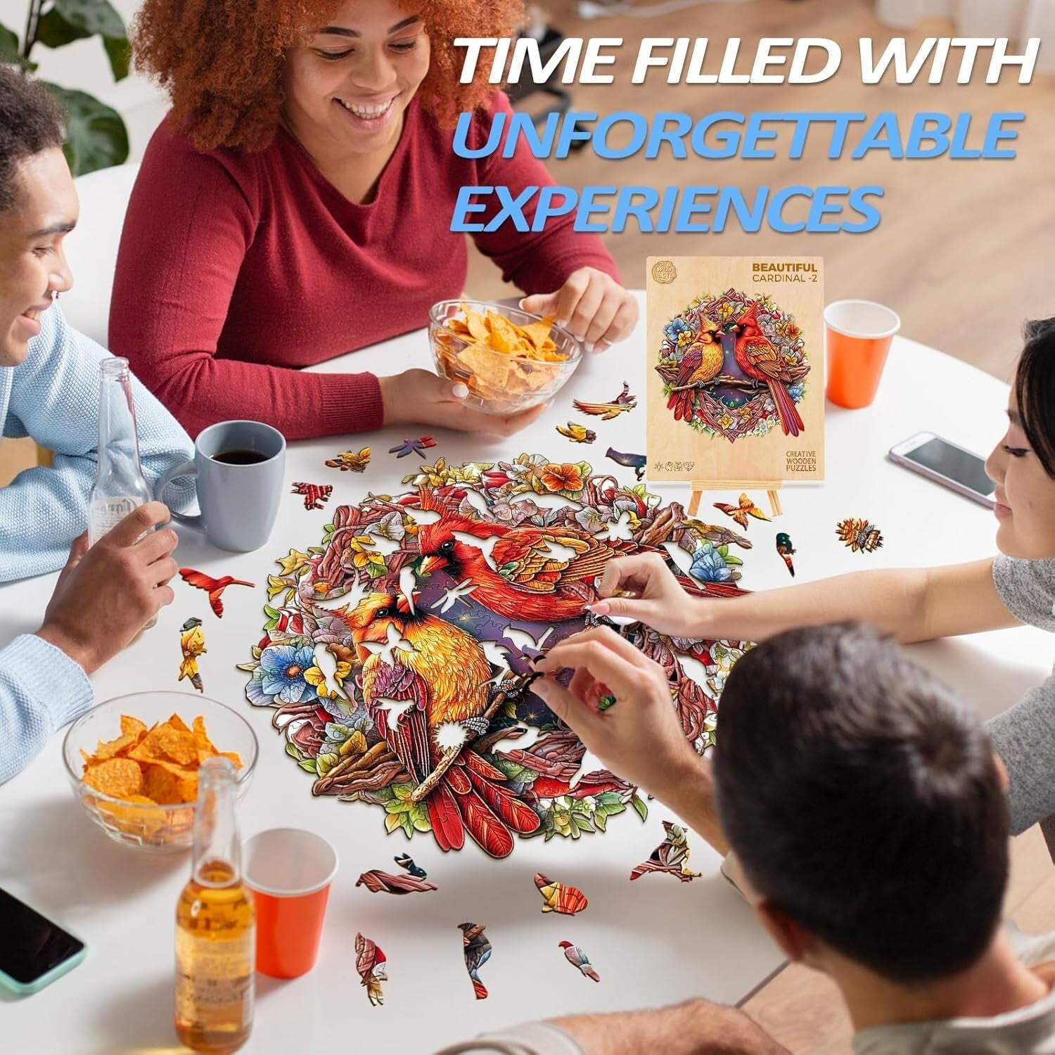Delightful Cardinal Wooden Puzzle - 300-Piece Family Game Night Essential