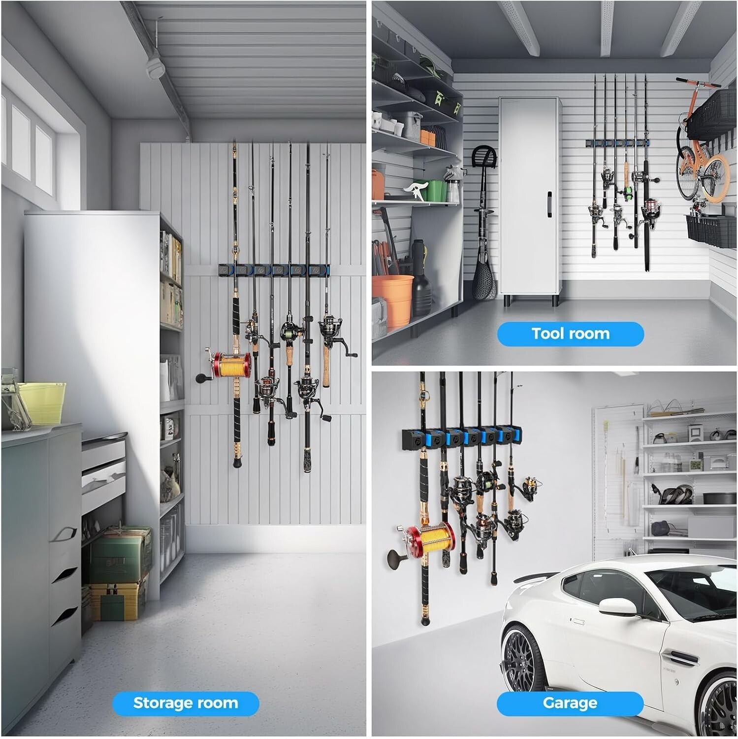 Heavy-Duty Fishing Rod Rack - V6 Holders for Garage & Stylish Organization