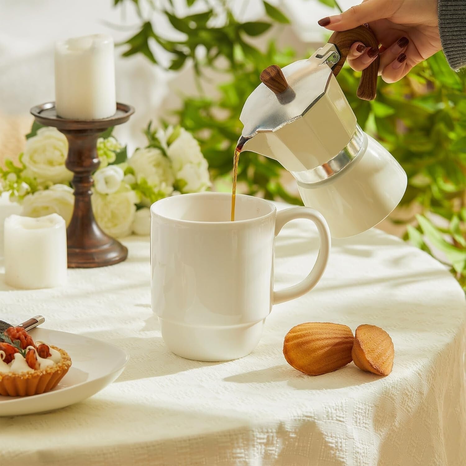 21 Oz Stackable Porcelain Mugs - Set of 6 for Stylish Coffee & Mulled Drinks