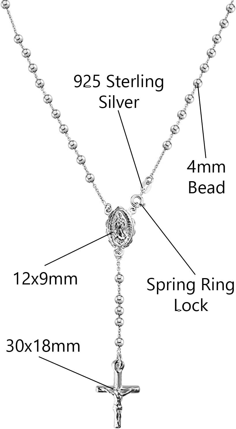 Elegant 20-Inch 925 Sterling Silver Cross & Virgin Mary Y Necklace - Gift Boxed