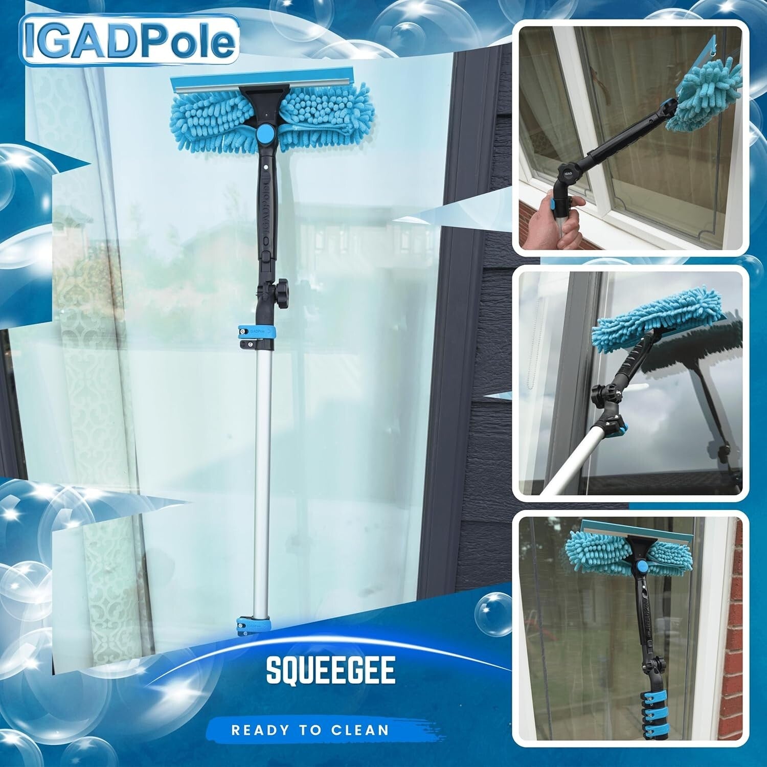 Composite 24ft Cleaning Tool: Adjustable Water-Fed Brush & Squeegee for Home Use