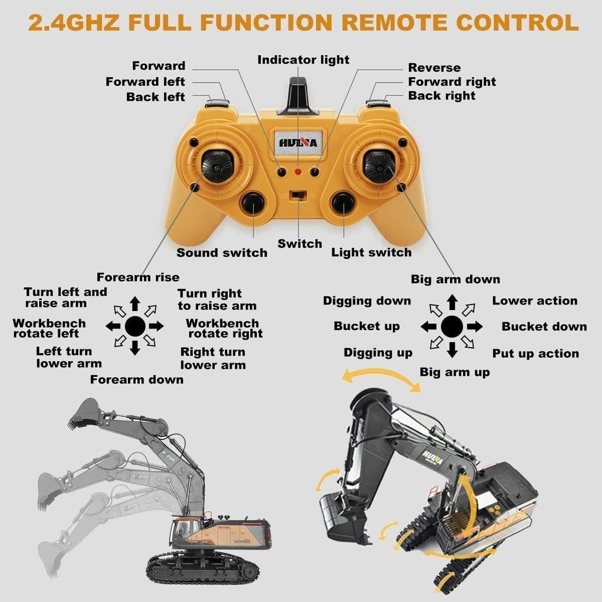 22 Channel RC Excavator Toy - Realistic Digging Experience with Lights & Sounds