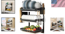 Load image into Gallery viewer, 3-Tier Black Stainless Steel Dish Rack with Utensil Holder - Space-Saving Design
