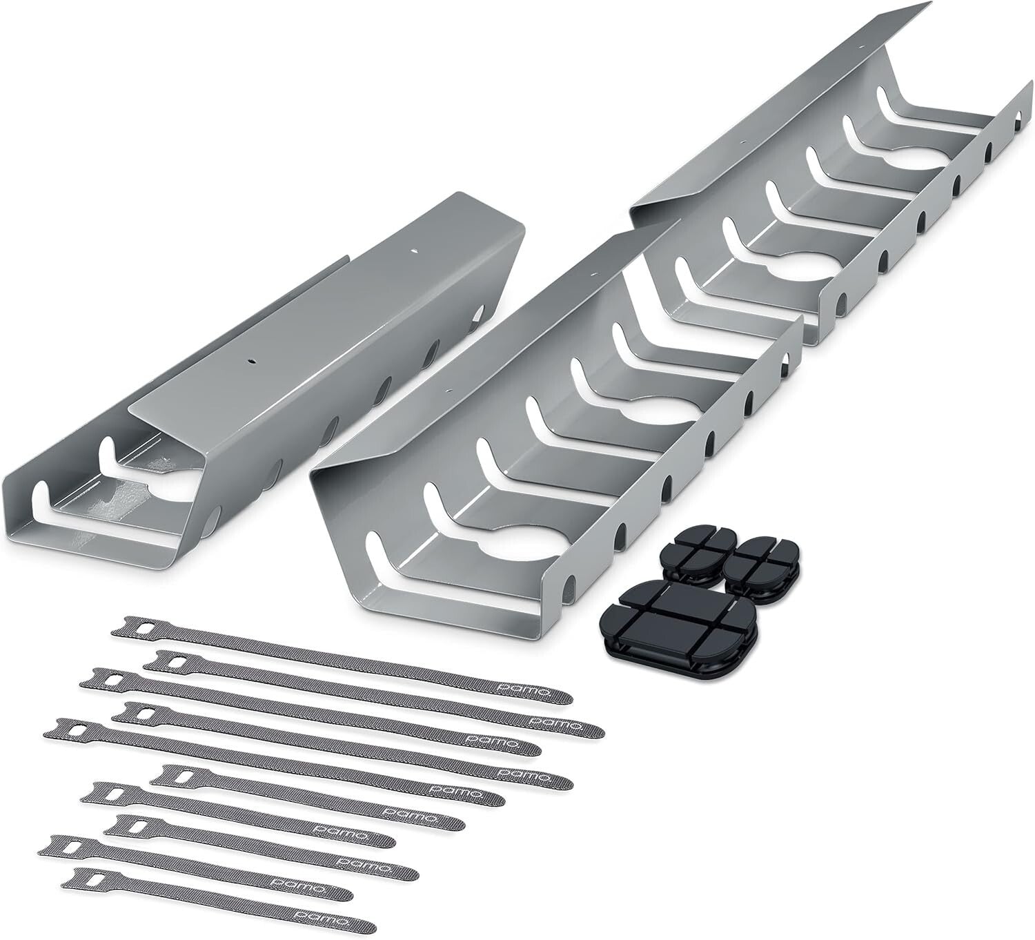 Sturdy Silver Cable Management Trays with 10 Ties - Set of 3 for Home Office