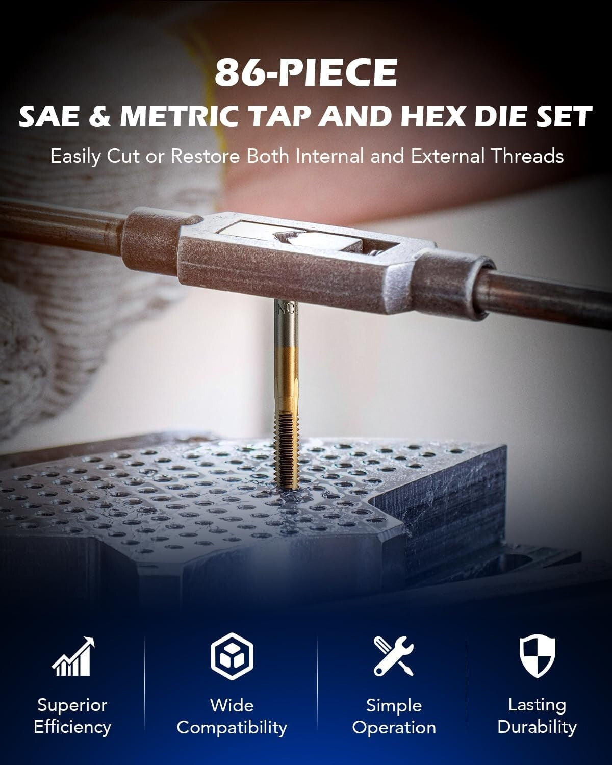 All-in-One 86pc Tool Set with SAE & Metric Taps and Dies in Metal Storage Case