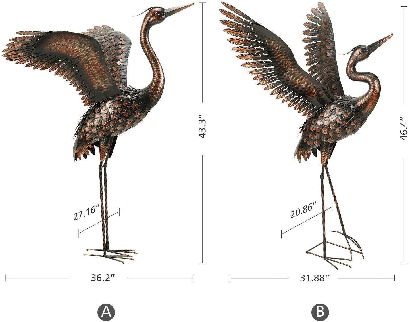 Freestanding Metal Crane Statues - Realistic Garden Art for Outdoor Elegance