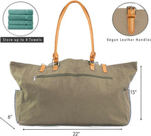 Load image into Gallery viewer, Sandproof Travel Tote with Waterproof Lining and Stylish Vegan Leather Handles