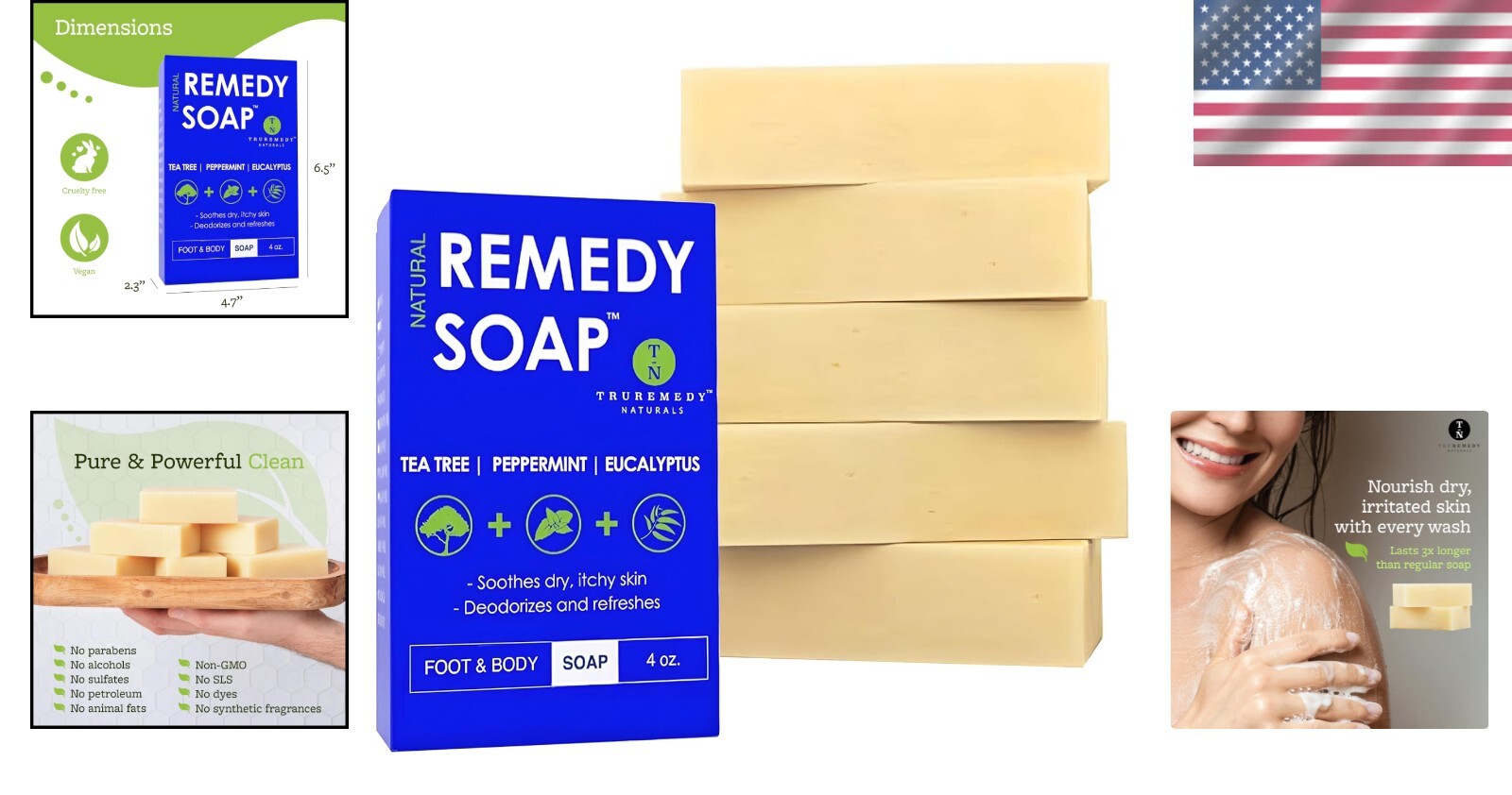 Gentle Natural Soap Bar with Tea Tree Oil - Perfect for Sensitive Skin - 5 Pack