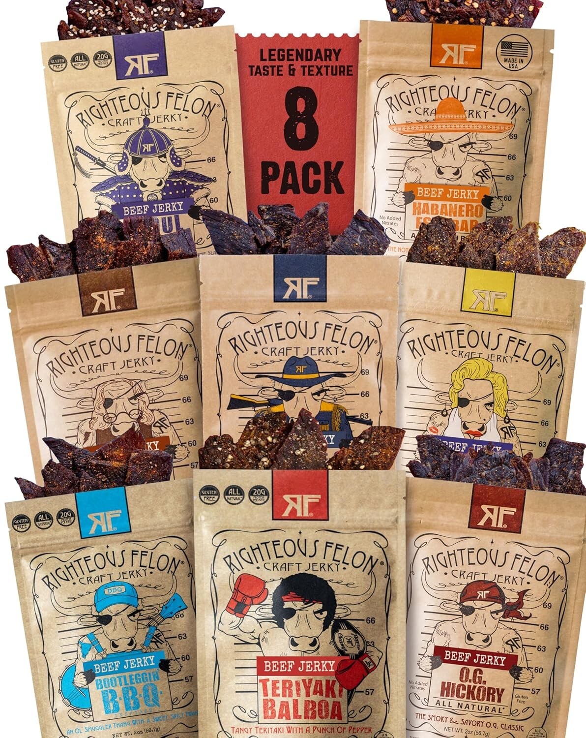 Beef Jerky Variety Pack - 8 Flavors, Gluten Free, High Protein & Keto-Friendly