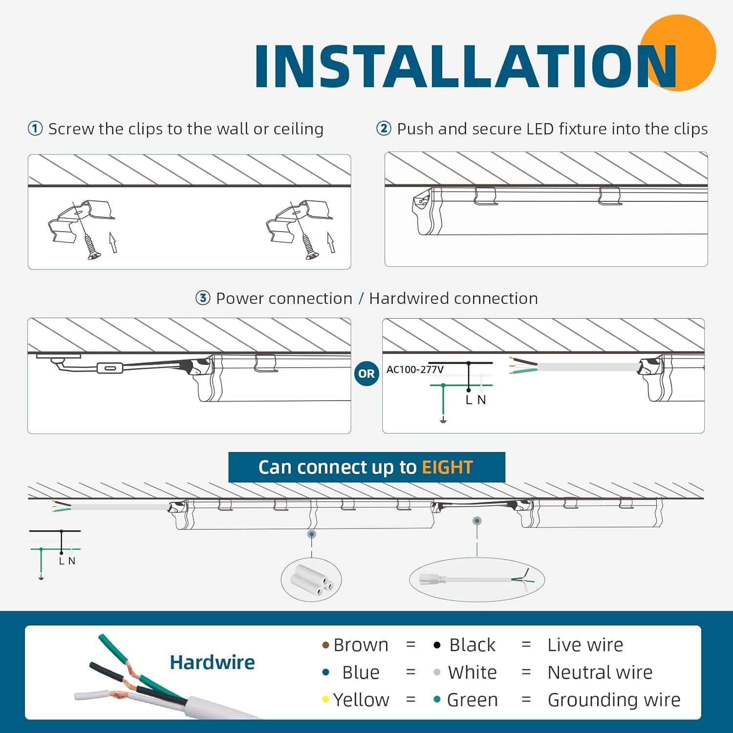 Durable T5 4FT LED Utility Light - 5000K Daylight White, 6 Pack with Accessories