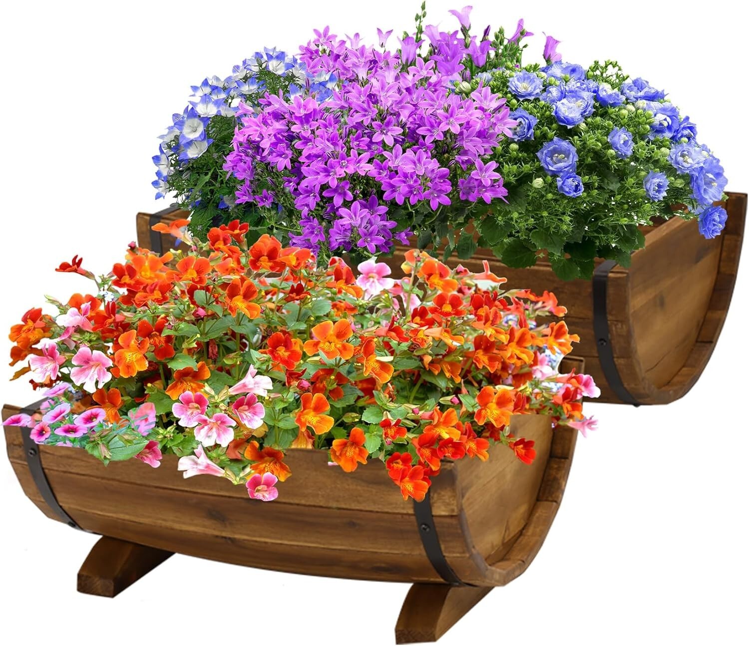 Durable Half Barrel Planters Set of 2 with Legs - Perfect for Outdoor Plants