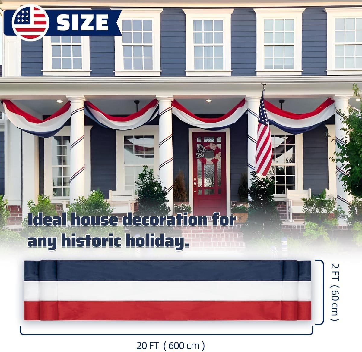 4-Pack Patriotic Bunting Flags - 2" x 20Ft Red, White & Blue for Celebrations
