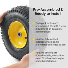 Load image into Gallery viewer, Heavy-Duty Tubeless Lawn Mower Tire &amp; Wheel Assembly 2-Pack - 13" Diameter