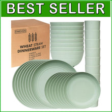 Load image into Gallery viewer, Stylish Solid Green Wheat Straw Dinnerware Set - 32 Pcs, Safe for Kids &amp; Picnics