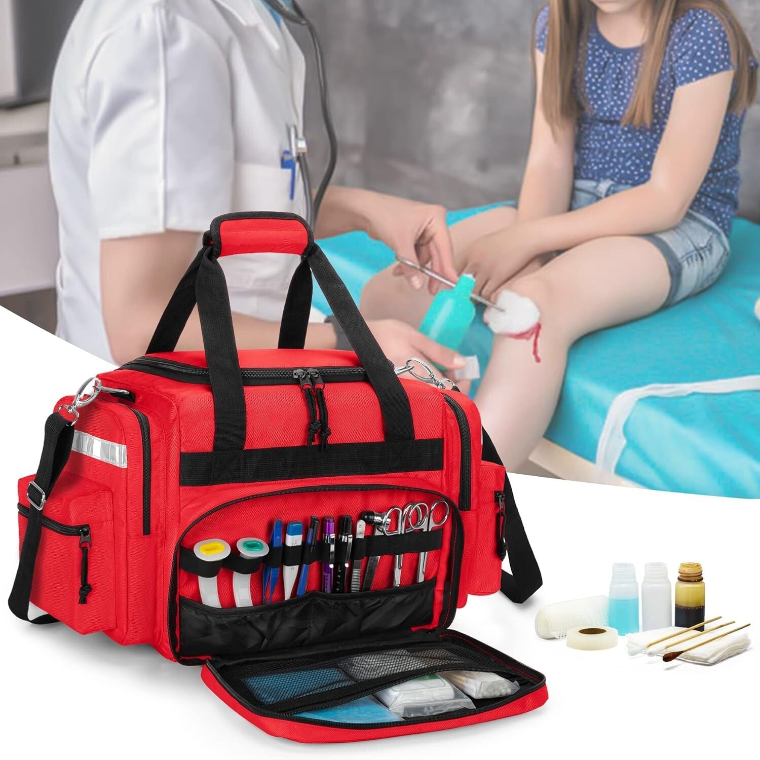 Lightweight Red Trauma Bag with Multiple Pockets - Perfect for EMT & Outdoor Use