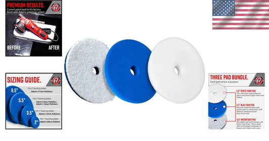 5.5” Foam & Microfiber Polisher Pad Set - Color Coded for Easy Use with Polishes