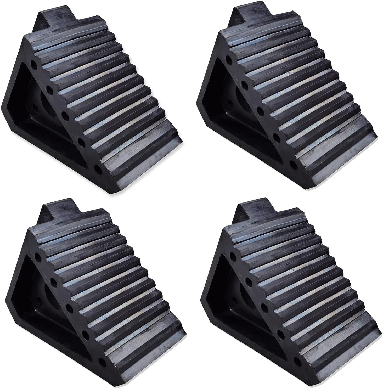 Durable Triangle Design Rubber Wheel Chocks - 4 Pack for Ultimate Stability