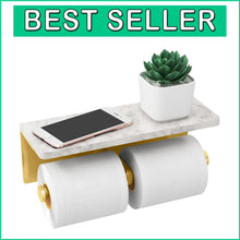 Load image into Gallery viewer, Modern Brushed Gold Toilet Paper Holder with Marble Shelf for Stylish Washrooms