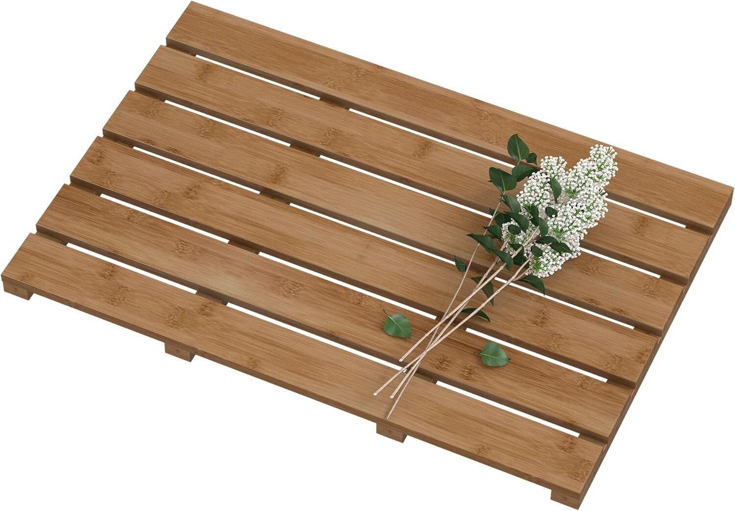 Eco-Friendly Walnut Bamboo Bath Mat - Non-Slip Waterproof for Showers & Beach