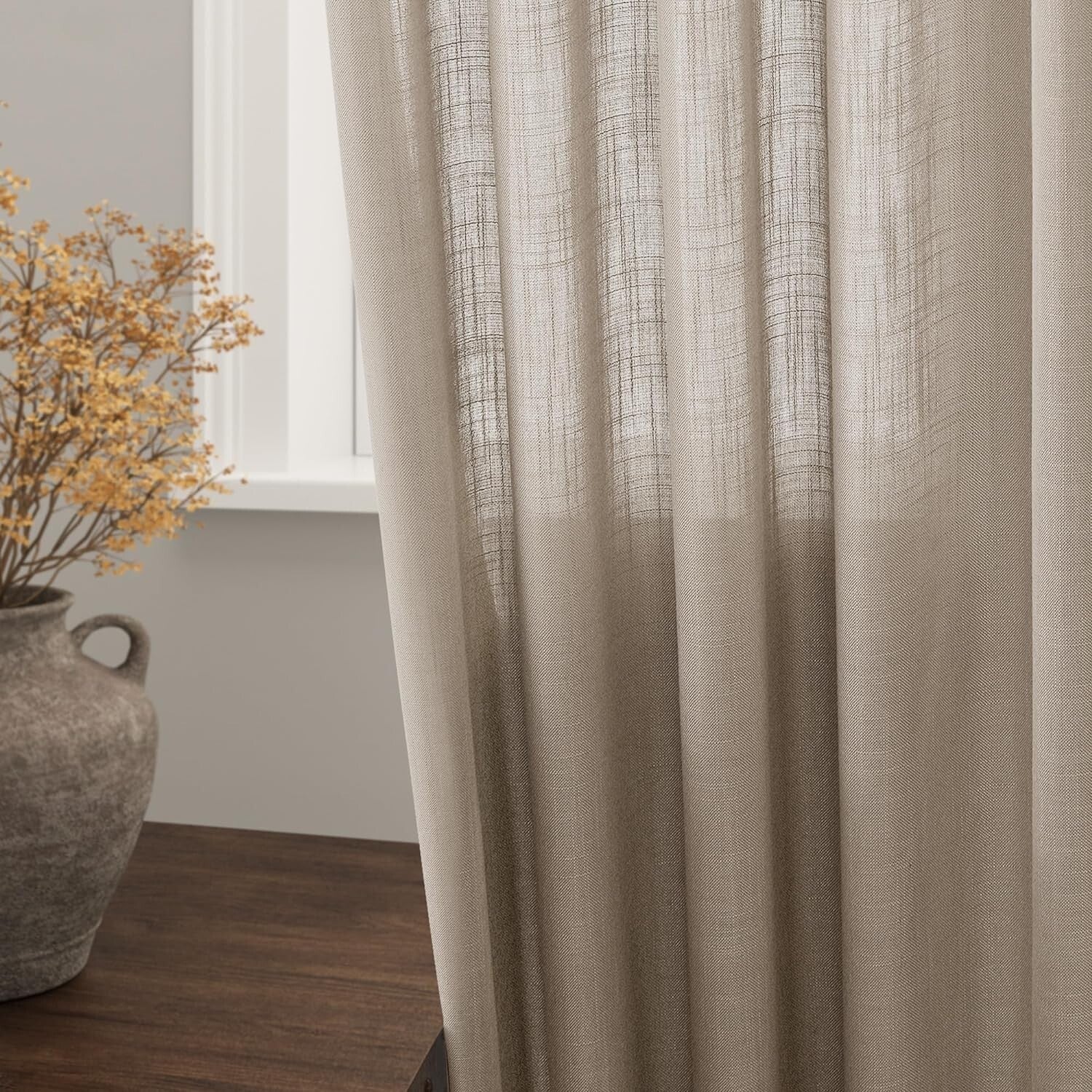 Classic Light Taupe Semi-Sheer Curtains for Bedroom & Living Room - 2 Panels