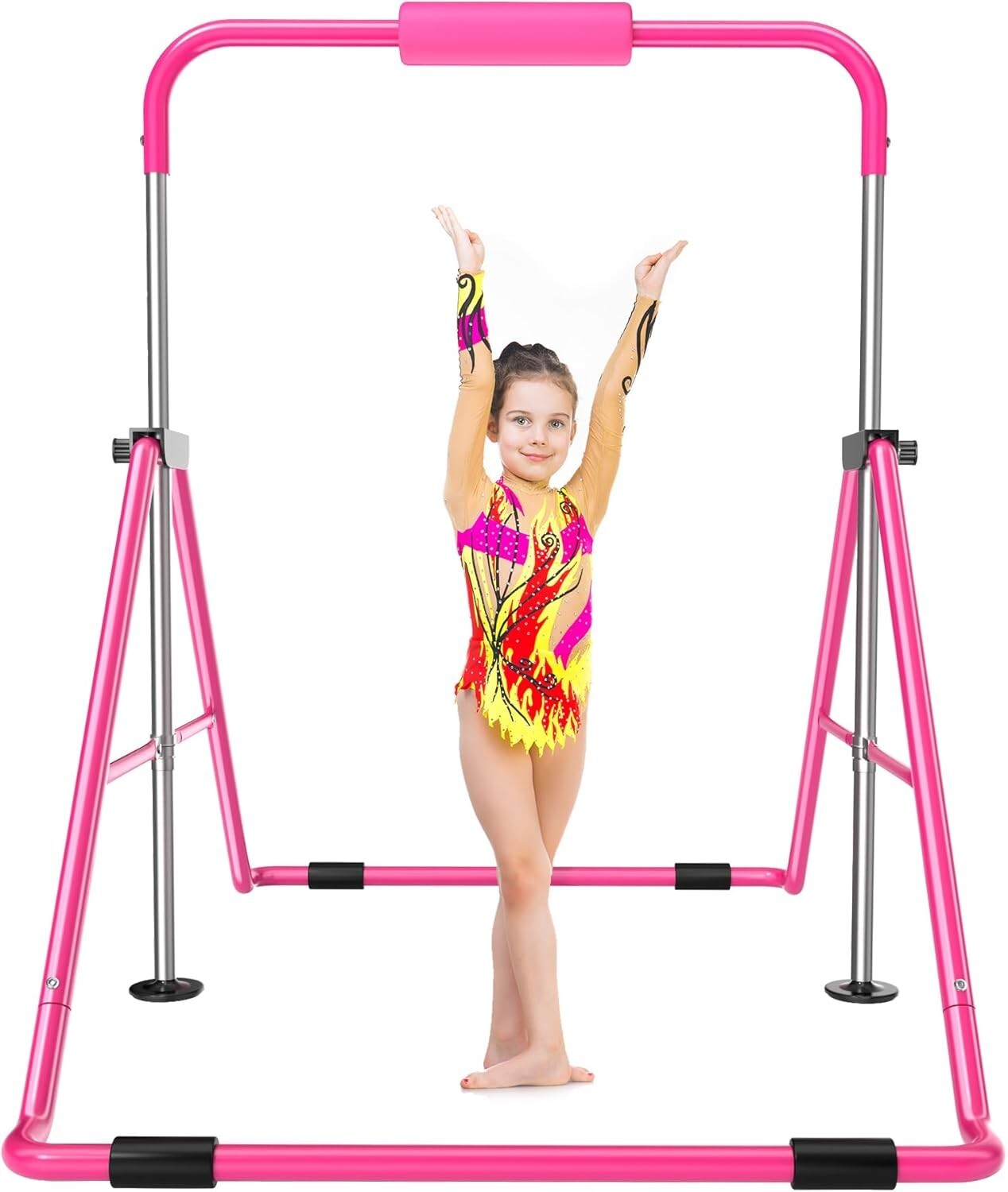 Foldable Kids Gymnastics Bar, Adjustable 35-51” with Safety Pad - Perfect Gift