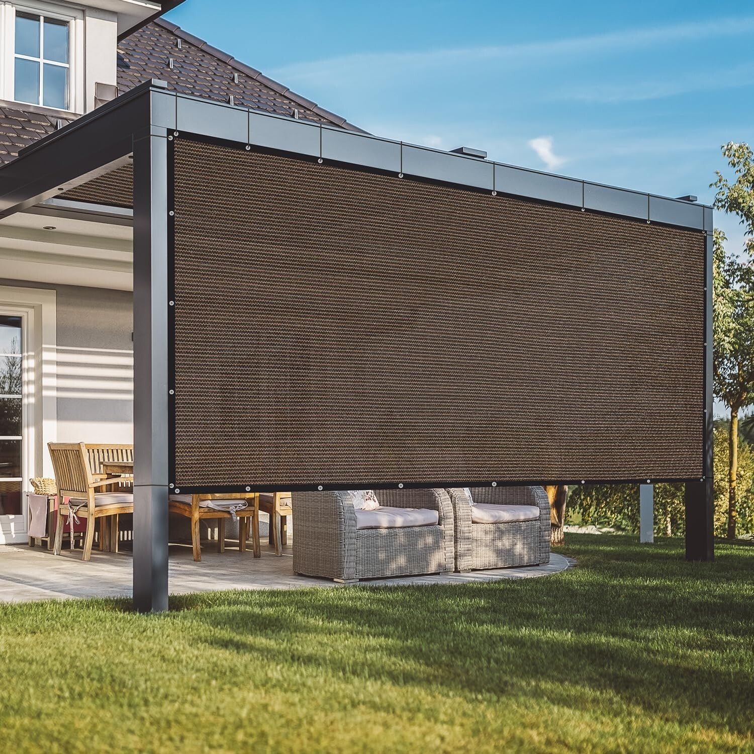 Reinforced Grommet Shade Cloth 10x20 FT - Mocha, Easy Setup & UV Shielding