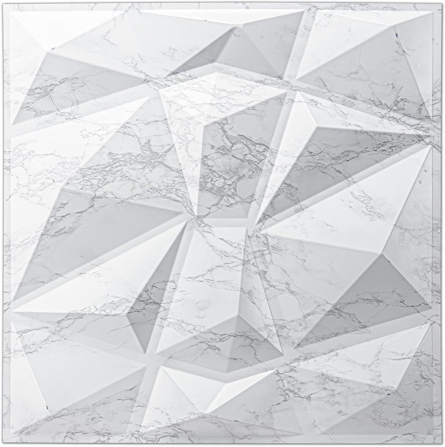 Diamond Design 3D PVC Wall Panels - Glossy White Marble for Elegant Interiors