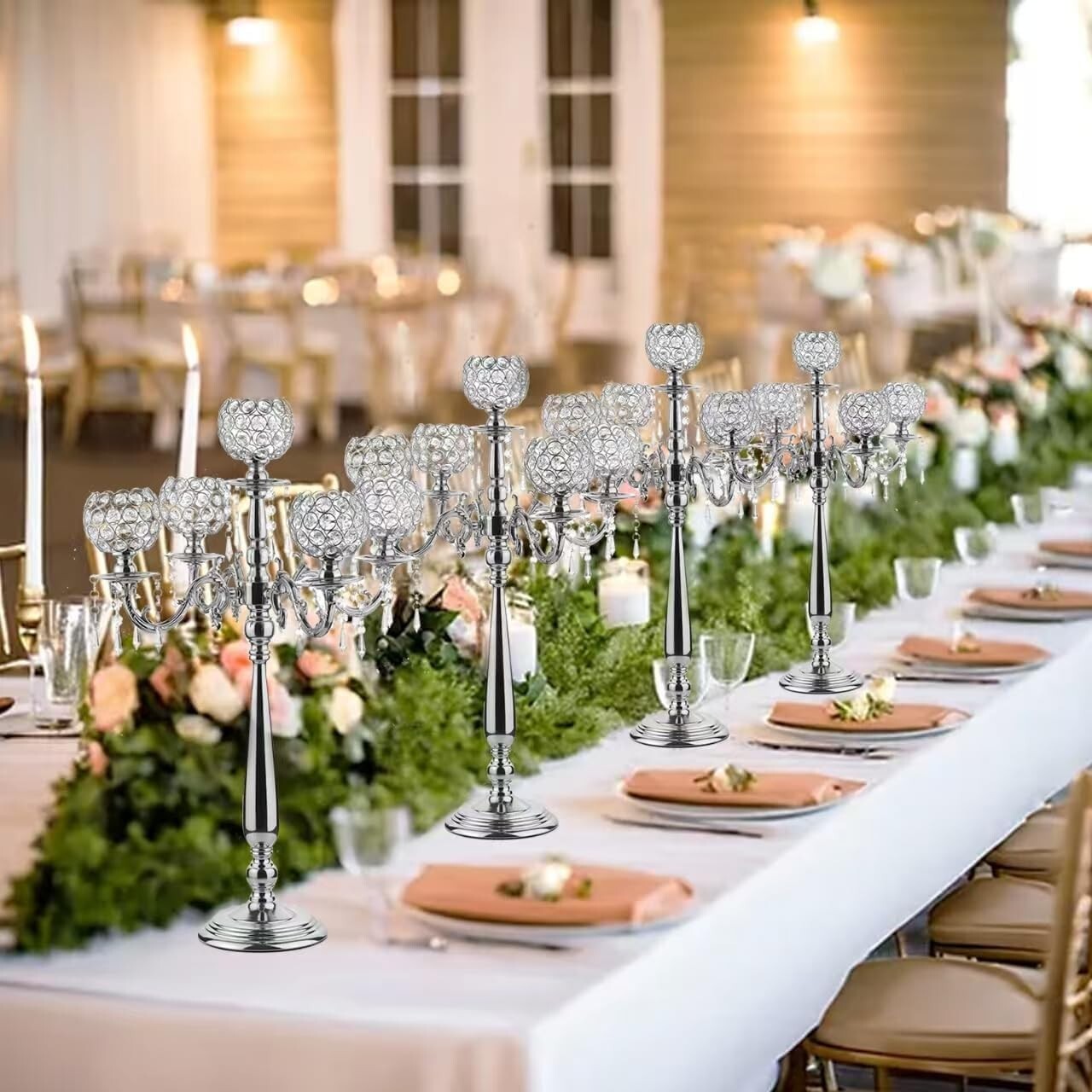Luxury Crystal & Silver Candelabra Holders - 4 Elegant Sets for Special Events