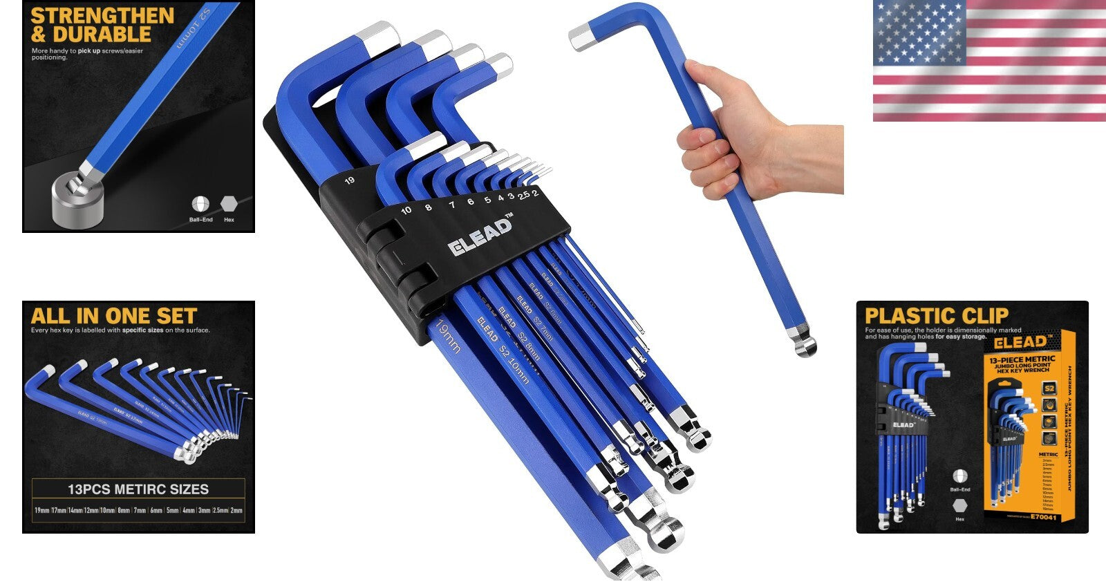 Durable 13-Piece Metric Allen Wrench Set with Long Ball End Design - Blue Finish