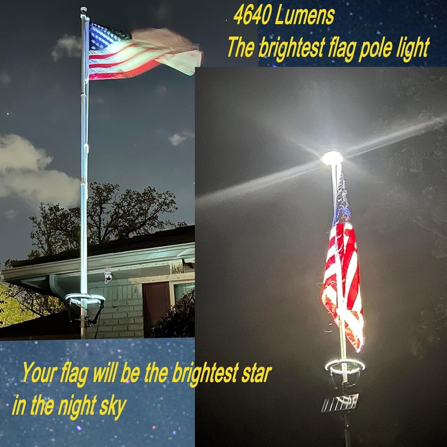 All-Weather 4640 Lumen Solar Flagpole Light with Automatic Dusk to Dawn Sensor