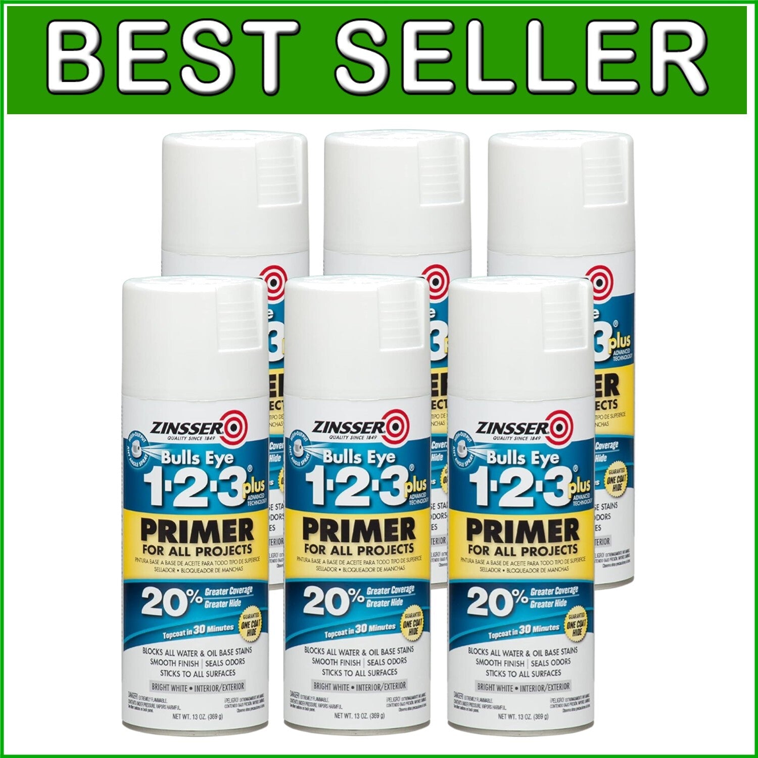 Professional Grade White Primer - 6 Pack, 13 oz Can, Perfect for All Surfaces