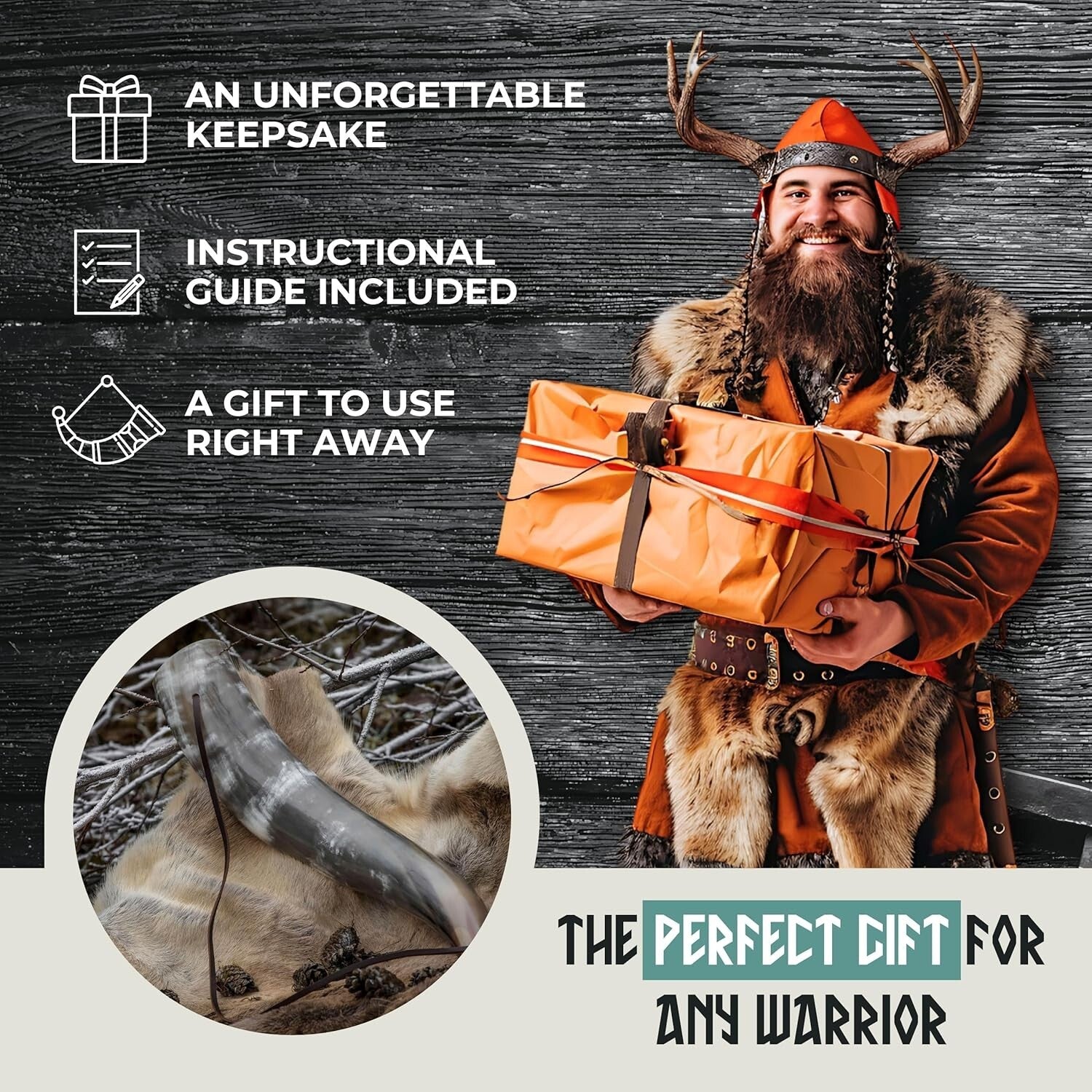 Crafted XXL Viking War Horn - Deep Sound & Illustrated Blowing Guide Included