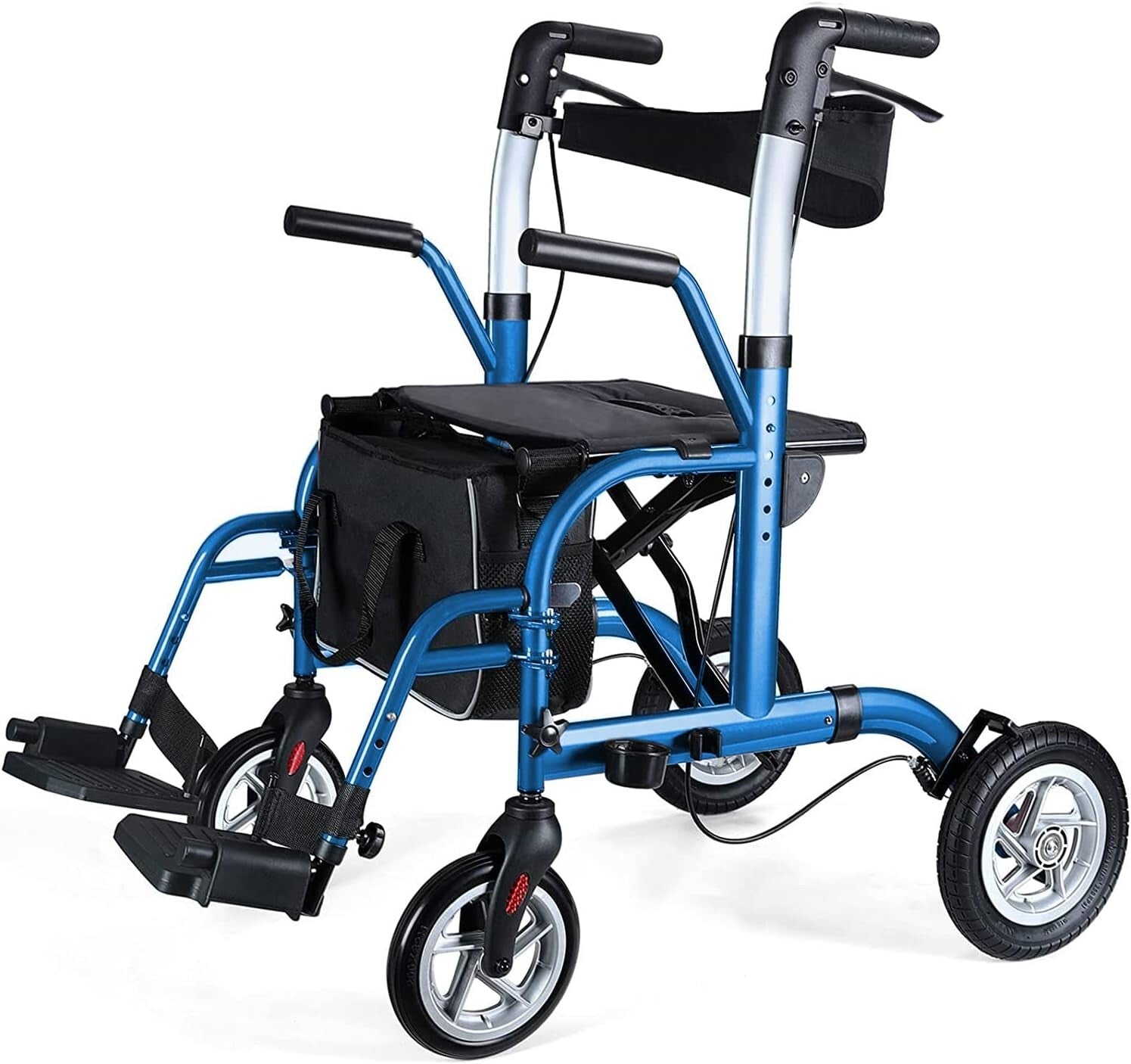 Folding 2 in 1 Rollator Walker with Seat - Durable Aluminum, Adjustable Height