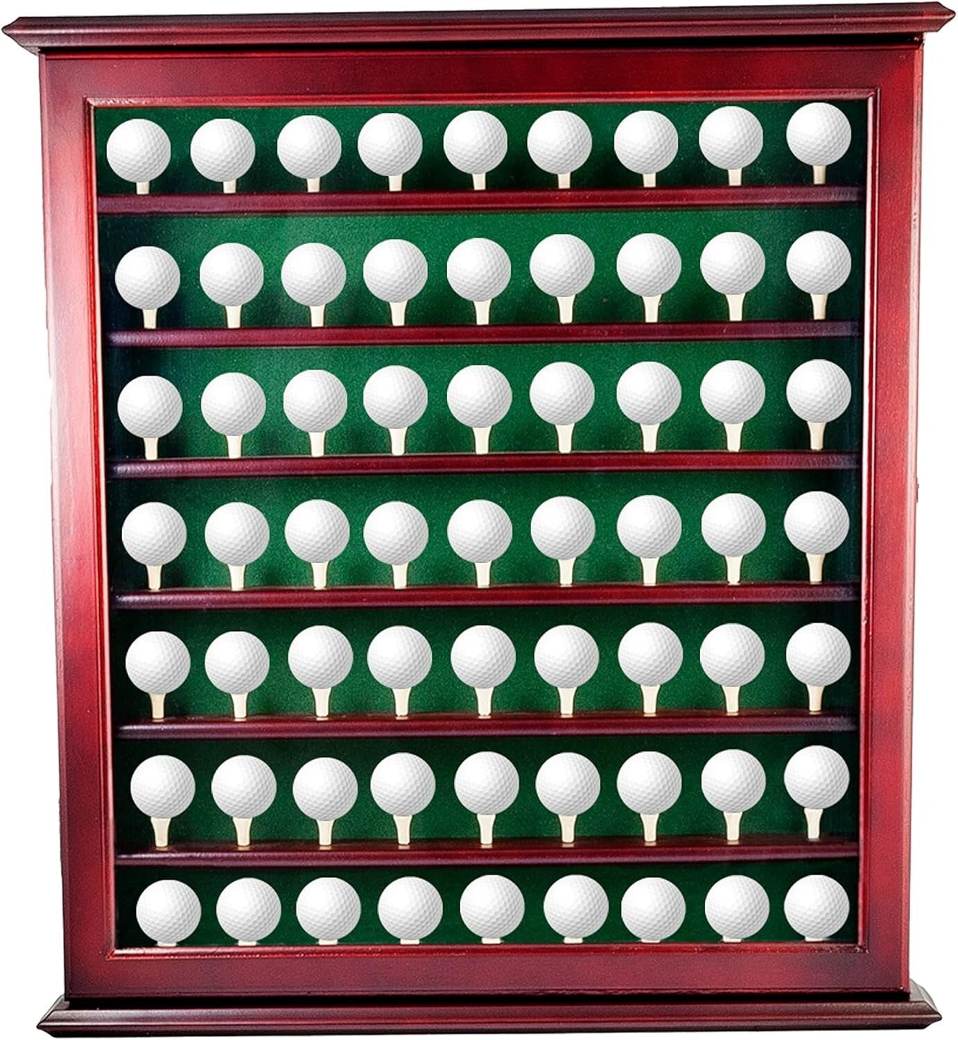 Elegant Mahogany Ball Cabinet with Acrylic Door - Wall Mount for 63 Golf Balls