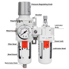 Load image into Gallery viewer, Integrated 3/8" NPT Air Filter Regulator &amp; Lubricator - Complete with Bracket