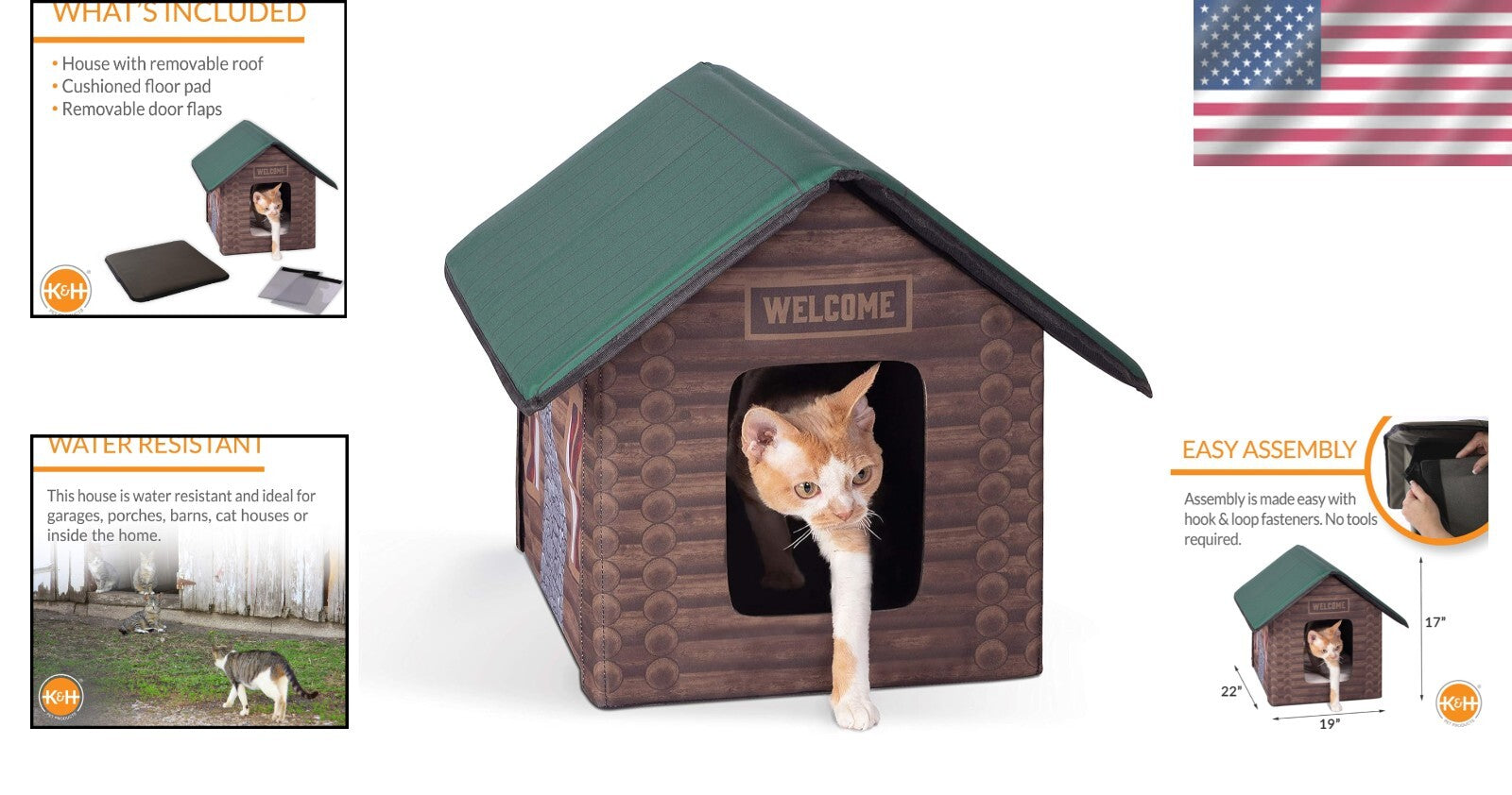 Insulated Outdoor Cat Shelter - Unheated Log Cabin for Community or Stray Cats