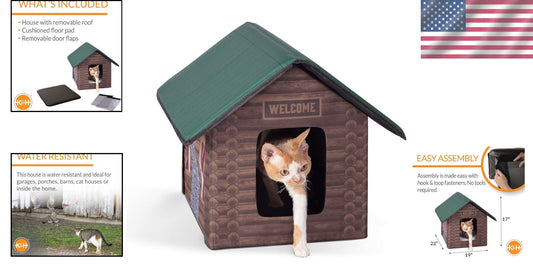 Insulated Outdoor Cat Shelter - Unheated Log Cabin for Community or Stray Cats