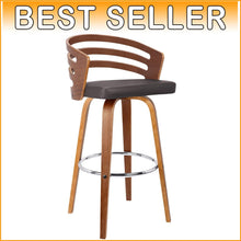 Load image into Gallery viewer, Elegant Jayden Swivel Bar Stool with Brown Faux Leather &amp; Walnut Finish - 26"