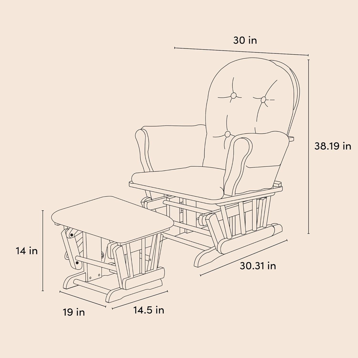 Padded Nursery Hoop Glider & Ottoman with Side Storage – Easy Assembly, Elegant